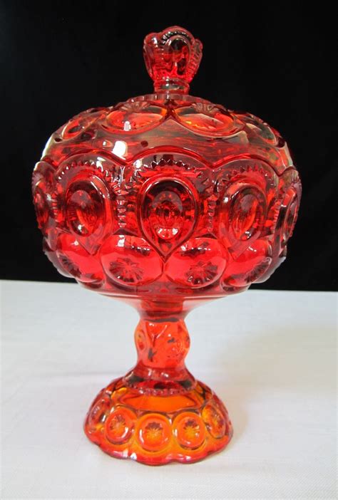 L G Wright 10 Moon And Stars Compote With Lid Ruby Red Etsy India Stars And Moon Antique