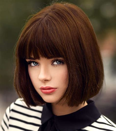 short brown hair wigs bob wig with bangs for women straight synthetic wig 12 inch
