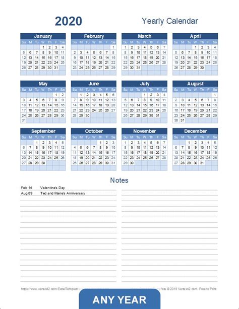 Download The Yearly Calendar With Notes Portrait From