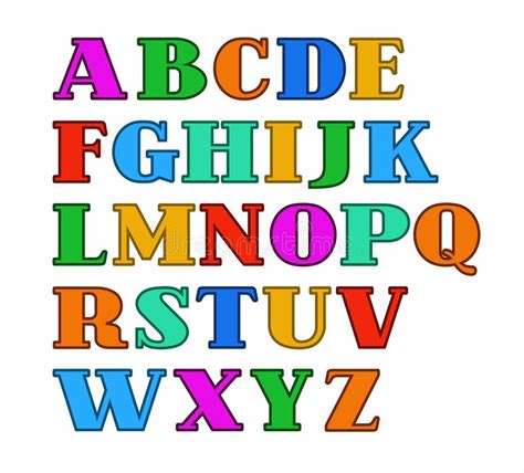 English Alphabet Capital Letters Colored With A Thin Outline Stock