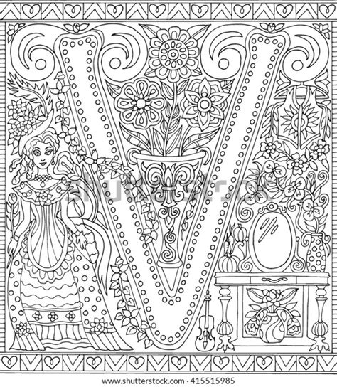 Sep 25, 2016 · printable bubble letter v coloring page. Alphabet Letter V Adult Coloring Book Stock Vector ...