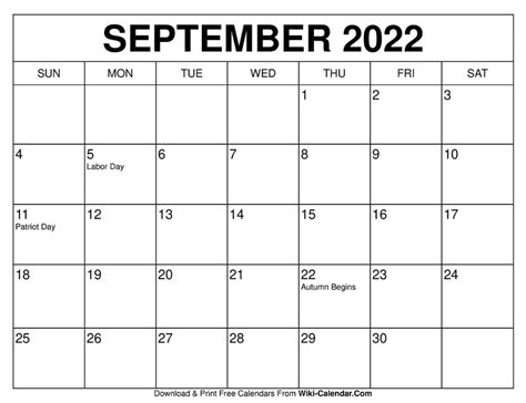 September 2022 Calendar Free Calendars To Print Calendar Printables