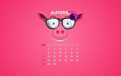 Download Wallpapers April 2019 Calendar 4k Spring Pink Piggy 2019