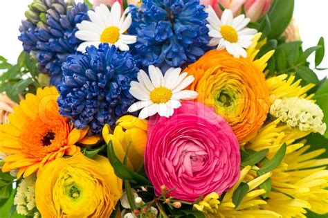 Closeup Of Beautiful Bouquet Of Colorful Spring Flowers