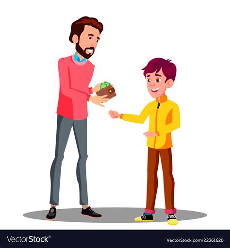 Father Gives Money From His Purse To His Son Vector Image