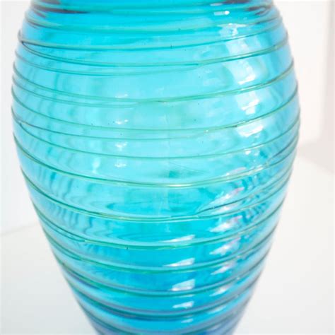 Fulvio Bianconi For Venini 1970s Turquoise Vase With Applied Lines For Sale At 1stdibs