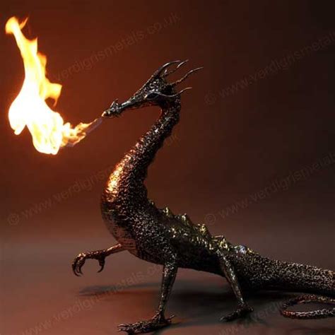 Fire Breathing Bronze And Stainless Steel Dragon Sculpture Dragon