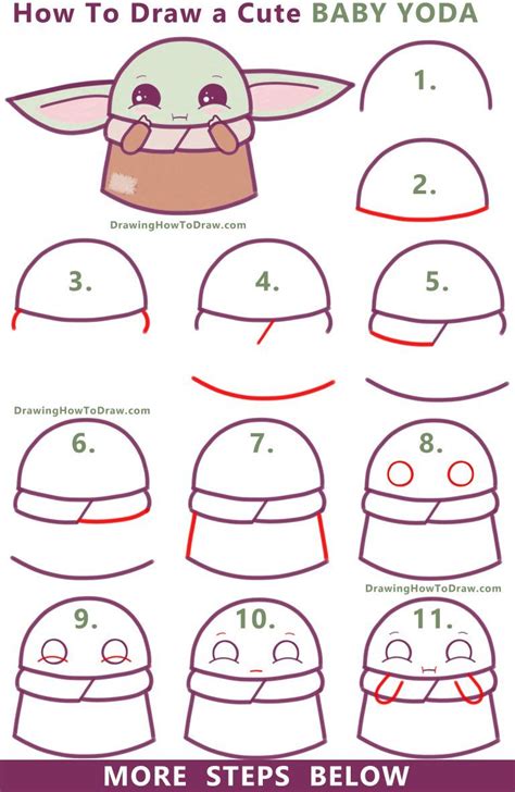 How To Draw A Cute Cartoon Baby Yoda Kawaii Chibi Easy Step By Step