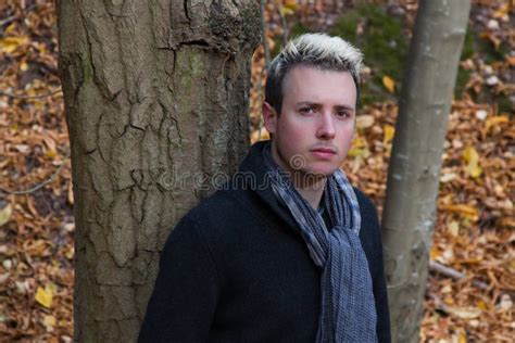 Young Man Leaning On A Tree Stock Image Image Of Black Autumn 44471339
