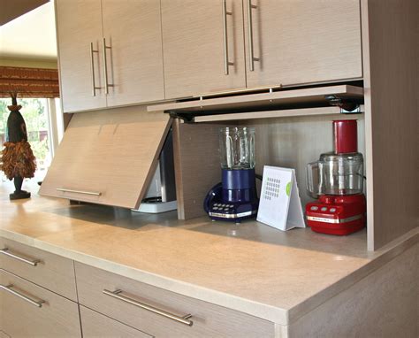 Leaves the counter clear and the sightline open, especially when paired with airy upper shelving. alucina design studio | appliance garage | Small kitchen ...