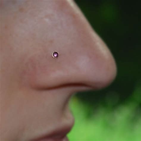 2mm Amethyst Nose Stud 20g Gold Nose Ring Tragus Earring Etsy Nose