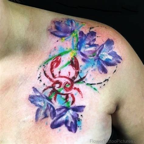 Classic larkspur flower tattoo on shoulder. 45 Fantastic Larkspur Flower Tattoos
