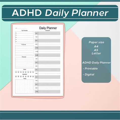 Printable Adhd Daily Planner In Various Different Sizes Etsy