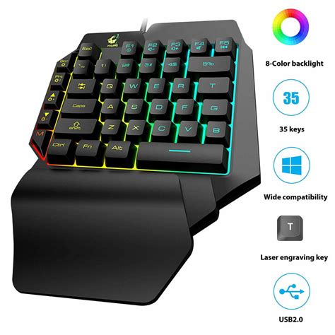 Mini One Handed Gaming Keyboard Rgb Led Backlit Usb Wired 35 Key