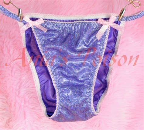 foil satin string bikini panties wetlook ladies sissy metallic underwear purple ebay