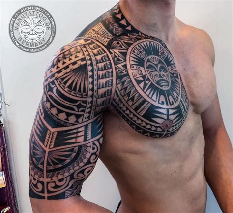 Polynesian Chest And Arm Sleeve Maya Tattoos Maorie Tattoo Vorlagen Polynesisches Tattoo