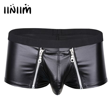 iiniim men sexy lingerie gay mens panties faux leather double zipper jockstraps bulge pouch