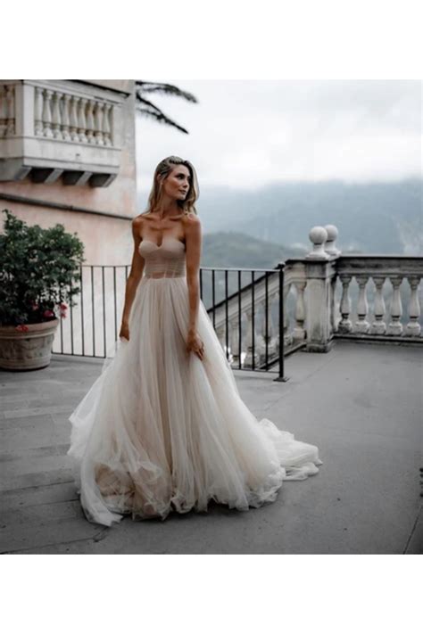 Buy Pleated Tulle Bridal Dresses Sweetheart Neckline Minimalist Wedding Dresses Online Jolilis