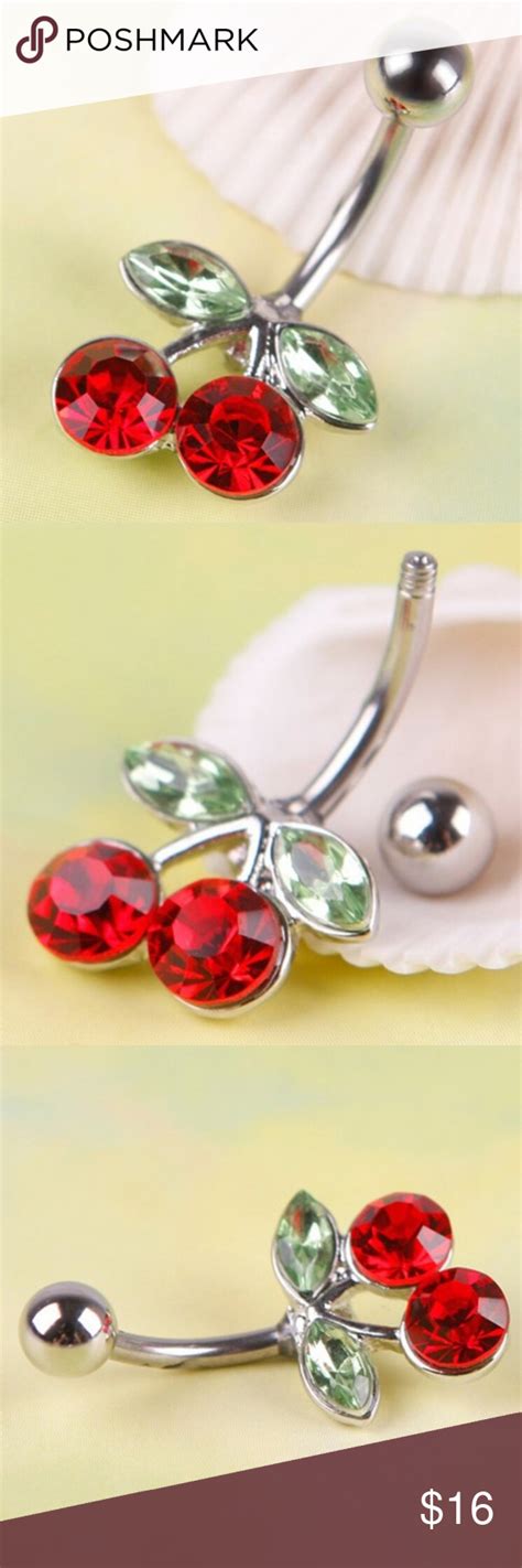 Red Cherries Bellybutton Ring Navel Barbell Cute This Body Piercing