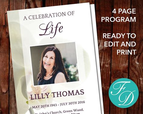 White Orchid Funeral Program Template Celebration Of Life Etsy