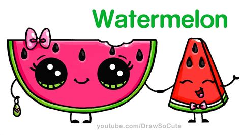 how to draw watermelon slice cute step by step easy cartoon food cute doodles kawaii doodles