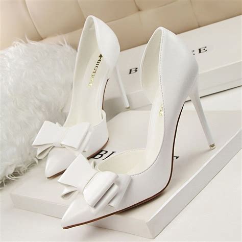 New Fashion Delicate Sweet Bowknot High Heel Shoes Side Hollow Pointed Women Pumps High Heels