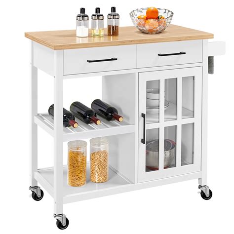 Find credit options, low prices, top brands. SmileMart Rolling Kitchen Cart with Bamboo Top Tempered ...