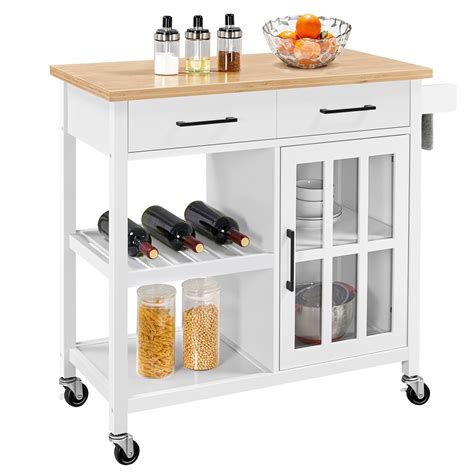 Stainless steel kitchen cylinder trolley high durability wheels easily movable. SmileMart Rolling Kitchen Cart with Bamboo Top Tempered ...