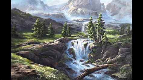 Sunlit Mountain Waterfall Oil Painting Landscape Demo