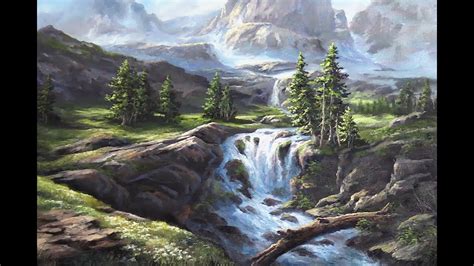Sunlit Mountain Waterfall | Oil Painting Landscape Demo - YouTube