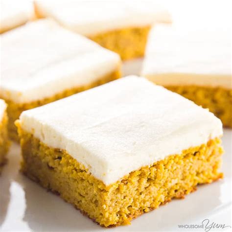 Pumpkin bars with cream cheese is simple and easy dessert recipe for fall baking season. Low Carb Healthy Pumpkin Bars with Cream Cheese Frosting