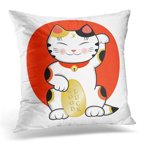Erehome Lucky Maneki Neko Wishes Good Luck Of Cute Traditional East Asian Cat Chinese Pillow