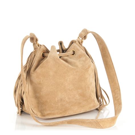 Chanel Suede Cc Drawstring Shoulder Bag Beige 215587 Fashionphile