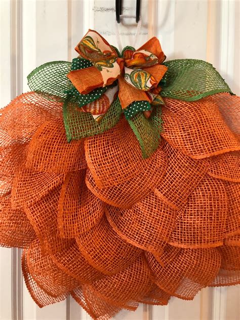 Poly Burlap Orange Pumpkin Wreath Fall Decor Autumn Pumpkin Etsy