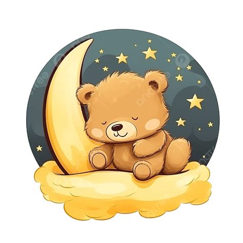 Cute Sleeping Bear On The Moon Element Cute Bear Teddy Png