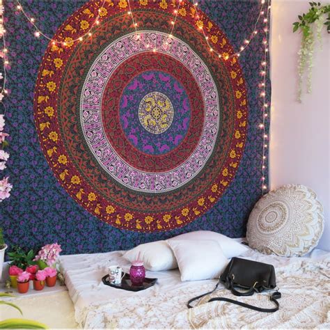 Purple Tapestry Boho Blue Mandala Indian Wall Hanging Decor Bohemian