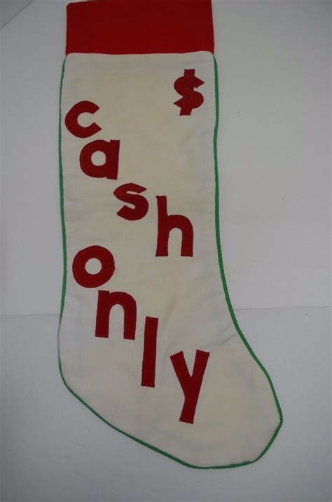 Christmas Stocking Cash Only Judys Things Inc Vintage Red Green Joke