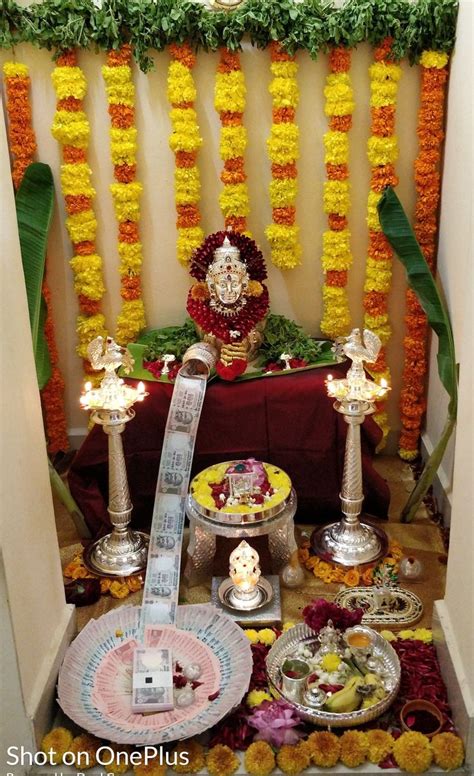 So there are many ways to decorate mandir but urbanwale you some easy mandir decoration ideas for your home. Varalakshmi Pooja decoration... | Goddess decor, Mandir ...