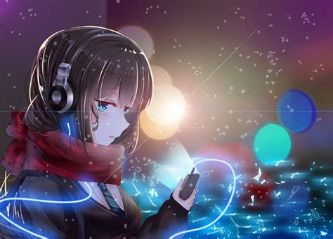 Beautiful Anime Girl With Headphones Wallpaper Bakaninime