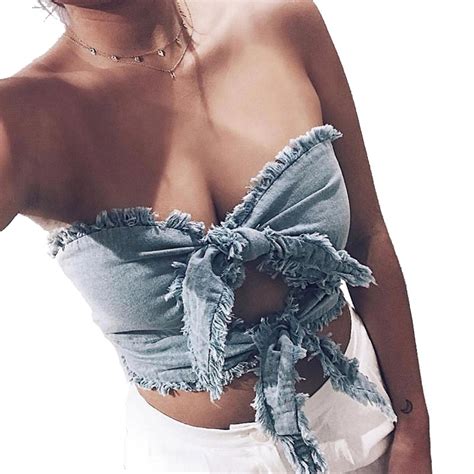 Sexy U Neck Bow Lace Up Tube Top Women Cropped Sexy Backless Crop Tops