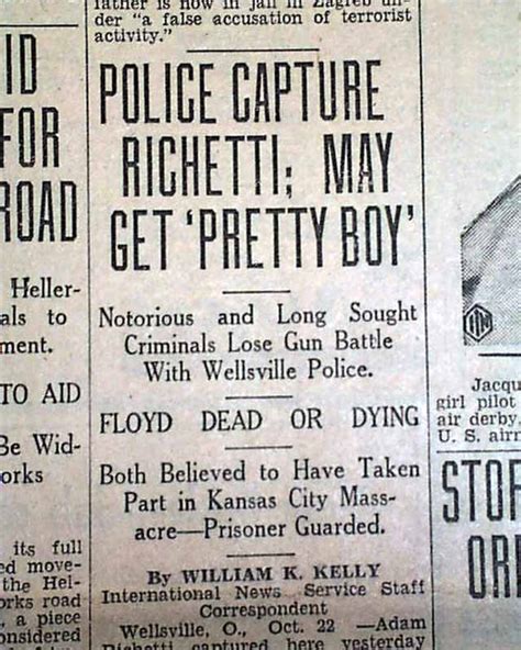 Charles Pretty Boy Floyd Shot And Wounded 1934 Newspaper Ebay