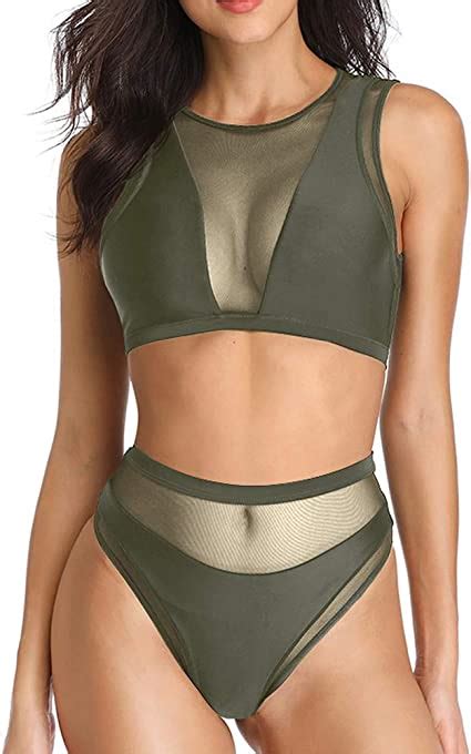 Amazon Com Dixperfect Women S Mesh Bikini Sets High Waisted Beach