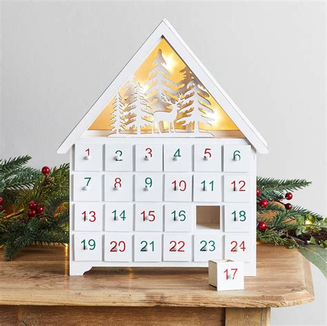 White Wooden Chalet Advent Calendar By Lights4fun