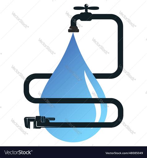 Blue Water Drop Water Faucet And Wrench Royalty Free Vector