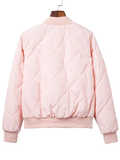 Pink Diamond Quilted Bomber Jacket With Zipper Shein Usa