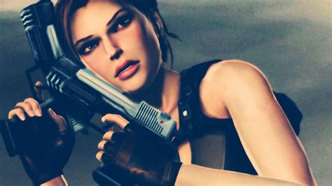 Wallpaper Gun Video Games Long Hair Black Hair Music Artist Pistol Lara Croft Tomb