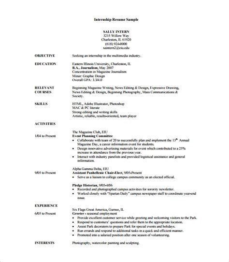 Sample of resume for an internship application. 8 Sample Internship Resume Templates for Free | Sample ...