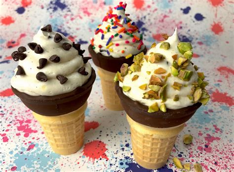 Dip the top of each cone in melted chocolate. Cannoli Cheesecake Cones - Emily Ellyn
