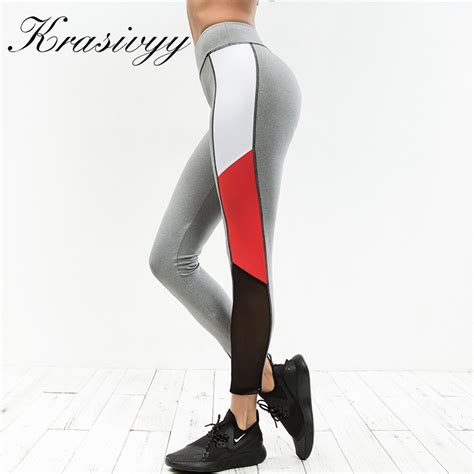 Krasivyy Ladies Gary Mesh Patchwork Leggings Breathable And Quick Drying Fitness Legging Women