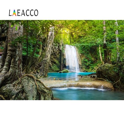 Laeacco Old Trees Forest Stone Waterfall River Scenic Photography